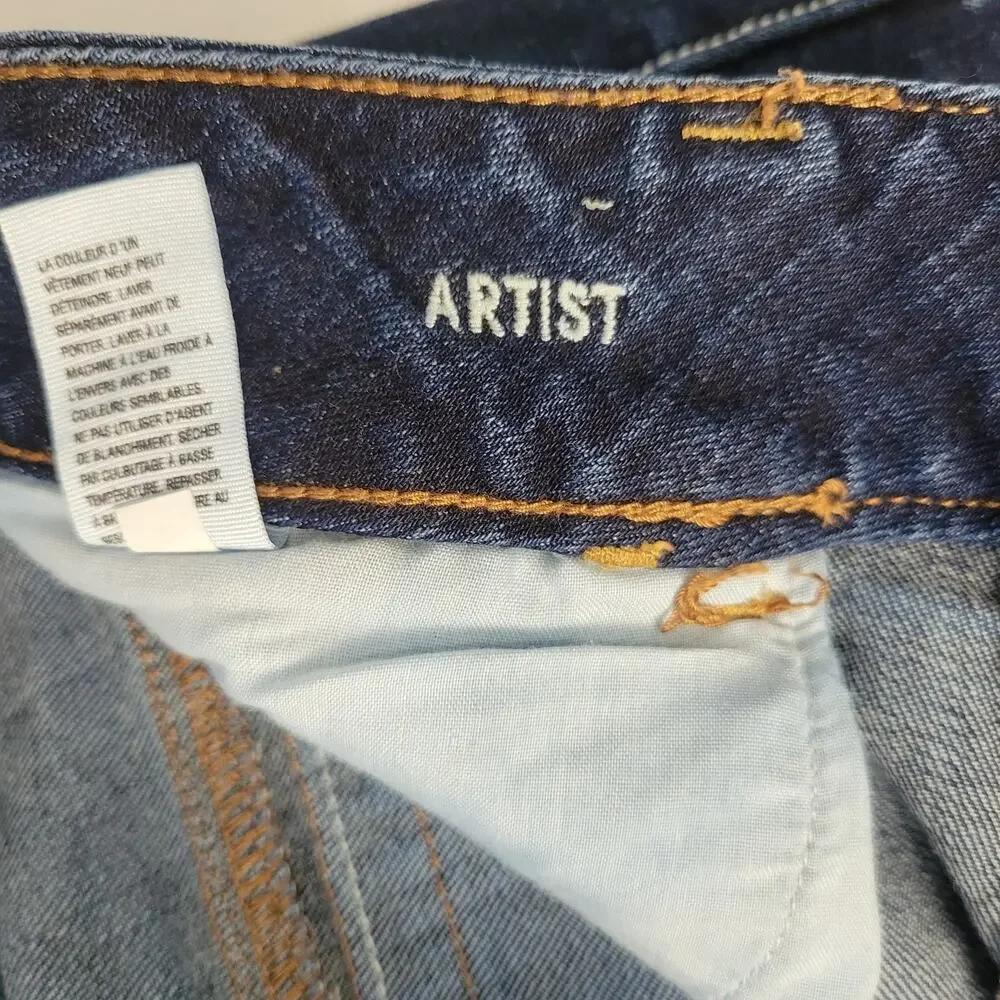 American Eagle Artist Flare Jeans Womens 8 Dark Wash Embroidered Stretch Denim - Picture 11 of 12